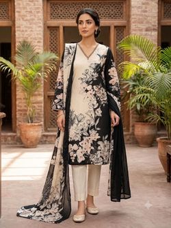 Women’s floral kurta set dupatta elegant three - piece