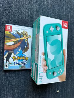 Nintendo switch lite with box and Pokémon sword
