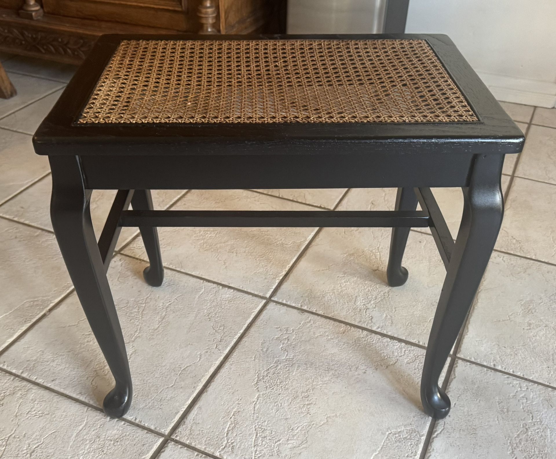 Beautiful Vintage Cane Top Stool with Queen Anne Style Legs - 20x14x18 