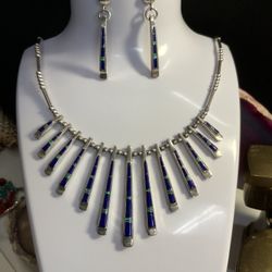 Vintage Sterling Silver Necklace And Earrings 