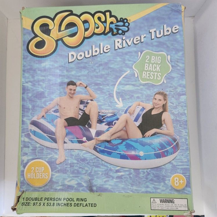Sloosh Double River Tube, back rests, 2 cup holders. Built in cooler & snack tray