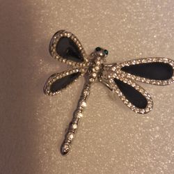 Rhinestone Silver Dragonfly Brooch 