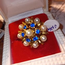 Vintage Pearl And Sapphire Starburst