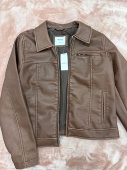 size M Hollister Co. brown leather jacket #hollister #leatherjacket