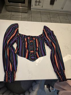 Multicolor Striped Crop Top Long Sleeve
