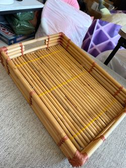 Bamboo-like Rattan Serving Tray with Handles