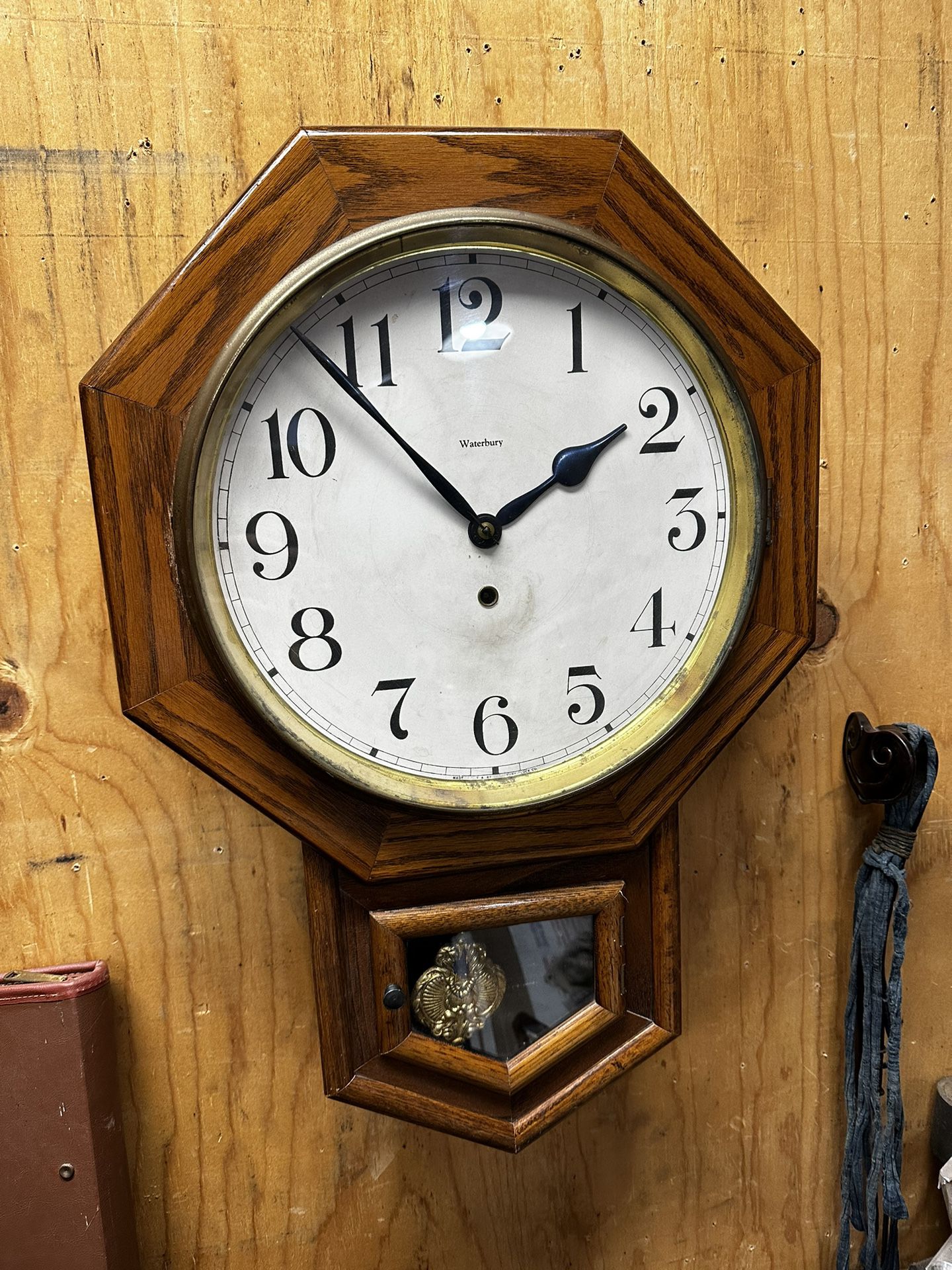 Antique Waterbury Schoolhouse Style Calendar Wall Clock - “12 Inch Drop” Model