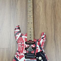 EVH Striped Series Frankie Electric Guitar Red with Black and White Stripes Relic