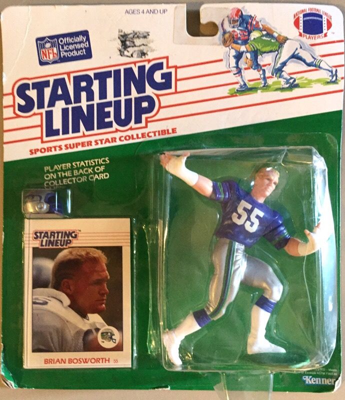 SEATTLE SEAHAWKS - BRIAN BOSWORTH STARTING LINEUP ACTION FIGURE w/TRADING CARD
