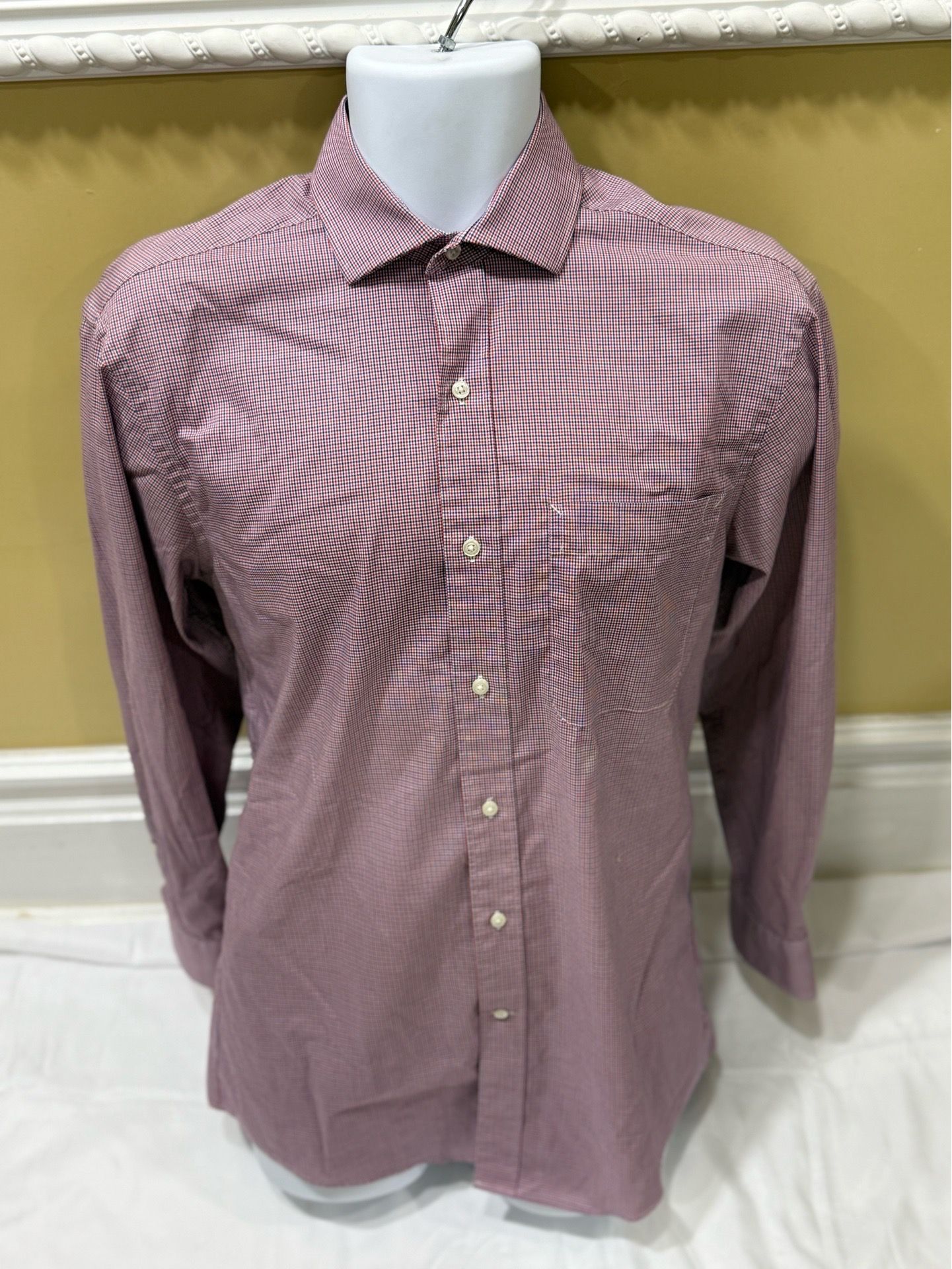 Tommy Hilfiger Mens Button Up Dress Shirt Blue & Red Herringbone Size M-15 32-33
