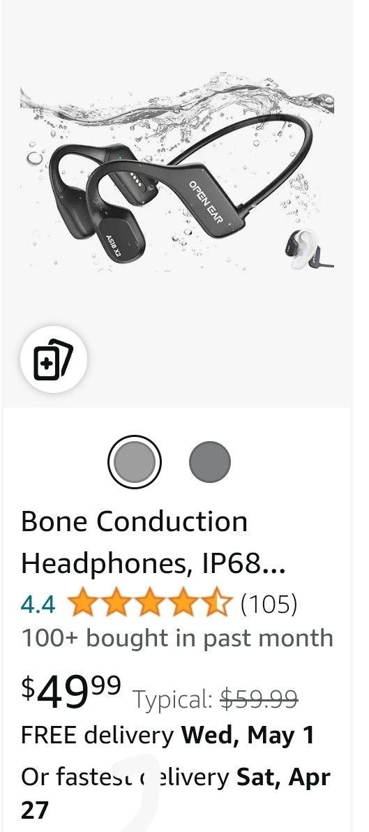 Bone Conduction Headphones, IP68 Waterproof Swimming Headphones, Open Ear Bluetooth 5.3 Headphones Built-in 16GB MP3 Memory, Wireless Underwater Earbu