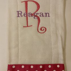 Reagan Personalized Embroidered Burp cloth Pink And White Polka Dots Ribbon