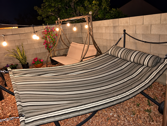 2-person quilted hammock with stand and pillow
