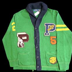 Polo Ralph Lauren P Patch Letterman Cardigan Sweater 