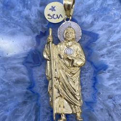 $1450 Two Tone Yellow And White Gold Saint Jude San Judas Religious Charm Pendants 