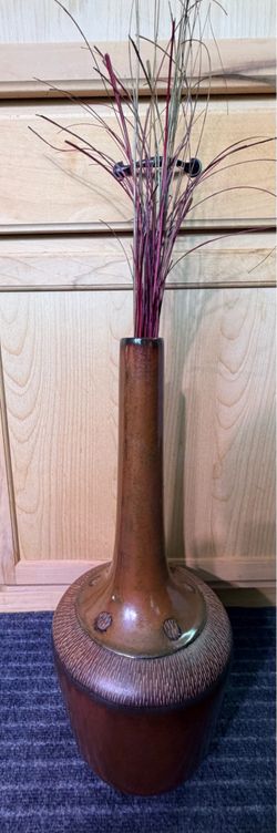 23” Tall Decorative Pottery Long Neck Floor Vase With Glazed Finish
