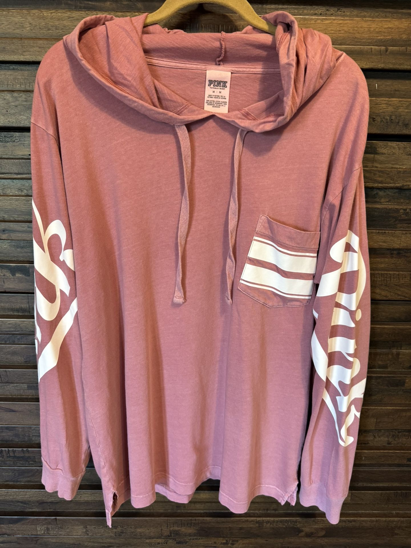 Victoria's Secret PINK Campus Logo Hoodie Tee T Shirt Pocket Oversized MED EUC
