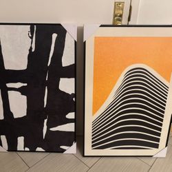 2 Framed Canvas Abstract Wall Art $30