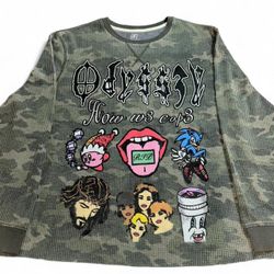 Odyss3y 1 of 1 “HOW W3 COP3” vintage waffle knitted camo thermal tee