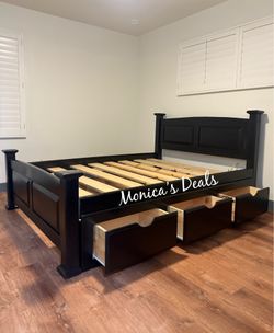 Queen Solid Wood Bed Frame With 3 Drawers $600