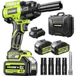 Cordless Impact Wrench 738ft-lbs (1000N.m), High Torque Brushless 1/2 Impact Gun, 2 x4.0Ah Battery 21V Max, Fast Charger, 4 Sockets, Impact Wrench for