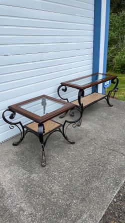 Sofa Table & End Table Iron Wood & Glass