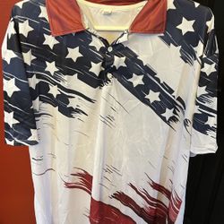 New Men’s Fun Golf Shirt. Fits Like A 4X. Stars, Stripes &