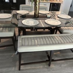6pc Dining Table, Chairs And Bench 