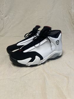 Black Toe 14’s - Air Jordan 14 Retro - White / Black Vrsty Rd-Mtllc Slvr