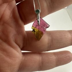 Watermelon Tourmaline And emerald Pendant 