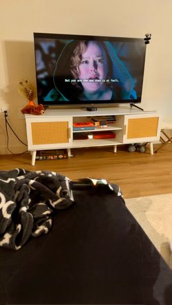 TV AND White Rattan TV Stand Media Console