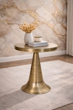ALPHA Antique Gold Round Side Table, Handmade Metal Accent Table, 42 cm Diameter,