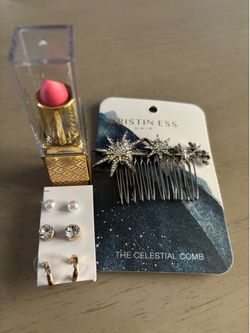 Earrings, lipstick, & celestial comb