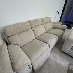 Suede/leather 3 Seat Powered Recliner Couch All 3 Recline