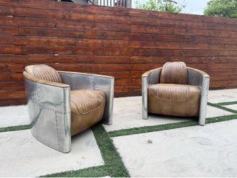 Restoration hardware aviator leather and aluminum chairs