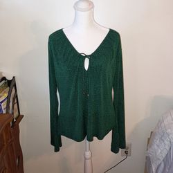 NWT Michael Kors Dark Green Emerald Textured Long Sleeve Blouse Shirt Top Large