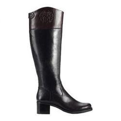 New Vince Camuto Duke Black Brown Tall Logo Riding Boots Size 8.5