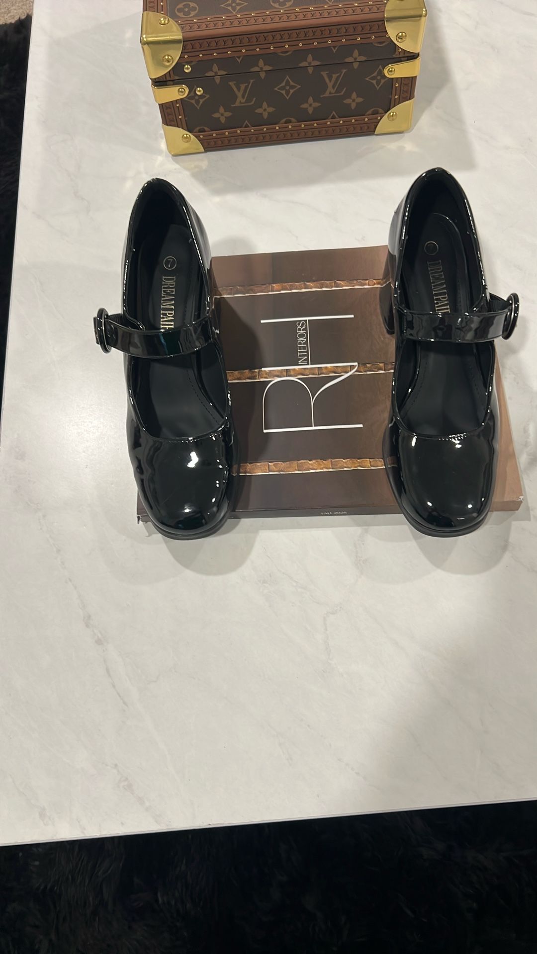 Patent Leather, Black Heel Mary Jane Shoes, Size 7