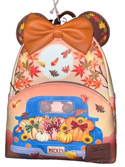 Loungefly Disney Mickey Mouse Mini Backpack Fall Leaves Pumpkin Truck Bow