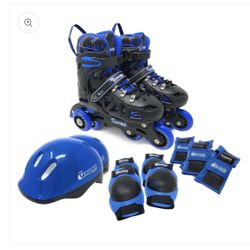 Chicago Skates 2-in-1 Adjustable Inline Training Skate Combo Set- Blue