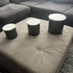 Set Of 3 Marble And Metal Storage Containers 