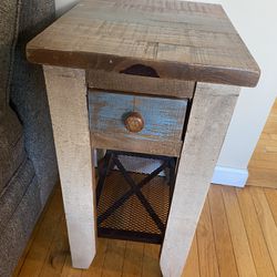 WOOD Chair Side Table With 1 Drawer