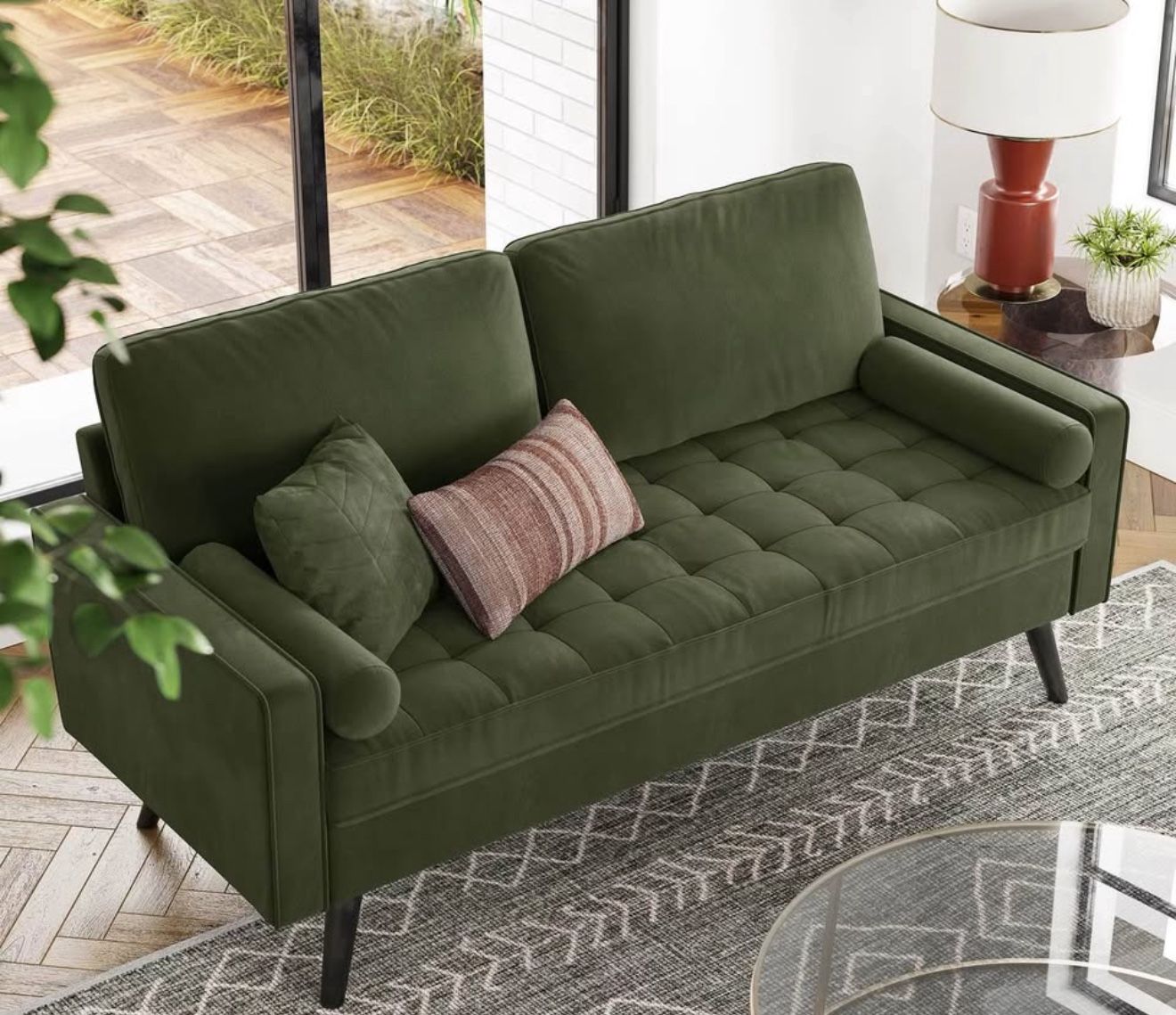   2-Seater Sofa, Couch with Velvet Fabric, for Small Apartments, Guest Room, Teenager's Room, with Wooden Frame, Easy Assembly, 69.7 x 32.5 