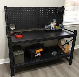 Black Steel Workbench with Pegboard
