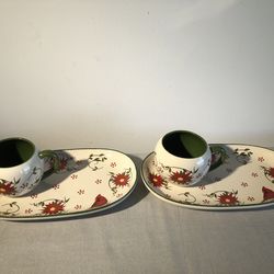 Soup and Sandwich Mug and Plate Whimsy Poinsettia