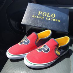New! Polo Ralph Lauren Landyn Slip On P-Wing Logo Canvas Junior Size 6.5 Wmns 8.5