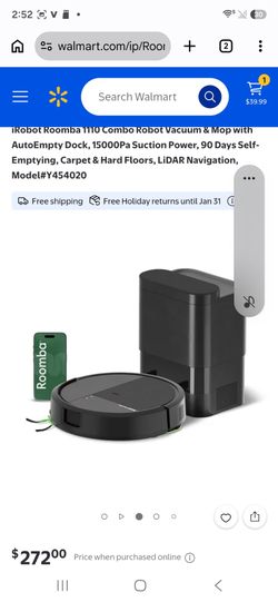iRobot Roomba 1110 iRobot Roomba 1110 Combo Robot Vacuum & Mop with AutoEmpty Dock, 15000Pa Suction Power, 90 Days Self-Emptying, Carpet & Hard Floors