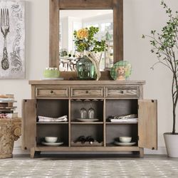 FARMHOUSE RUSTIC NATURAL TONE SERVER SIDEBOARD STORAGE CABINET