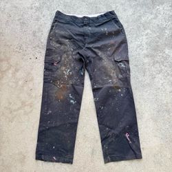 Vintage Distressed Dickies Painters Workwear Cargo Utility Black Pants 35x30.5