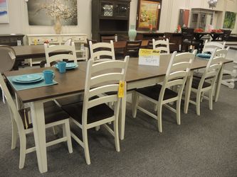 Two-Tone Farmhouse Dining Table with 4 Chairs - Antique White Base With Dark Walnut-Brown Top | Dinette Set